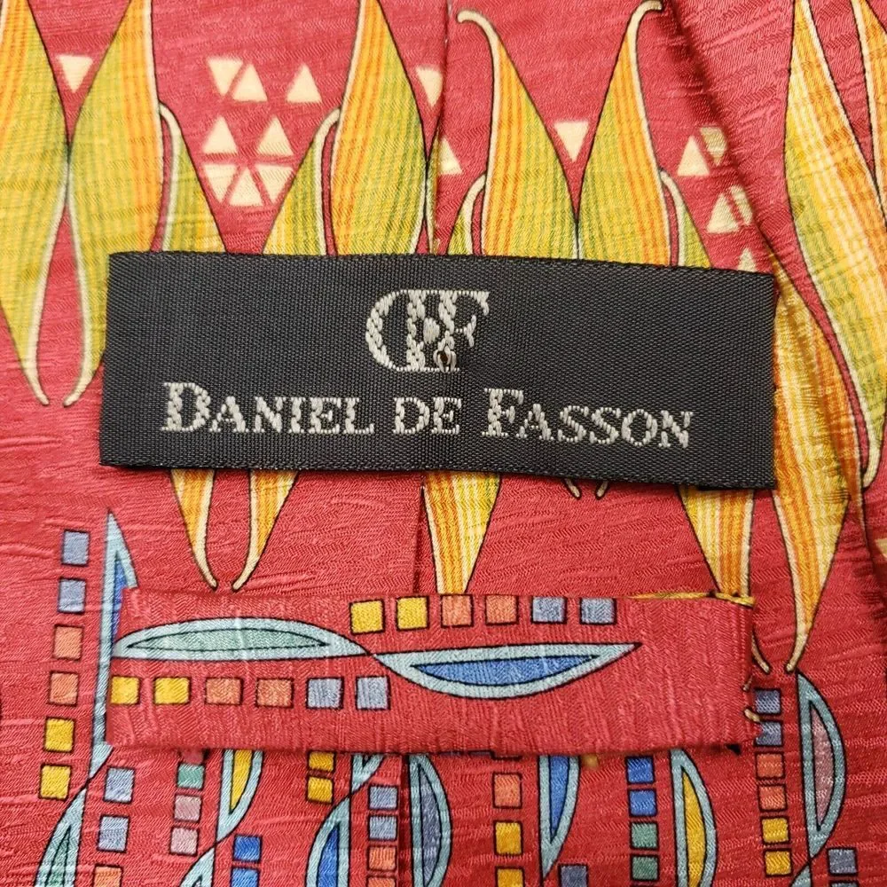 Daniel De Fasson‎ Designer Tie - Abstract Geometric Print Bold Colors Silk Men
